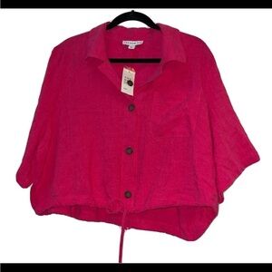 NWT And Now This Women’s Button Front Crop Top Fuchsia Size 2XL